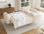 Ecksofa Bawal mit Schlaffunktion und Bettkasten, hellbeiger Plüsch, rechtsseitig – Bild 6