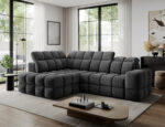 Ecksofa Bronon mit Schlaffunktion und Bettkasten, dunkelgraues Bouclé, linksseitig – Bild 4