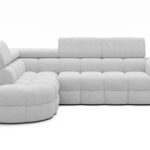 Ecksofa Carmenn mit Schlaffunktion, Bettkasten und verstellbaren Kopfstützen, weißer Bouclé, linksseitig
