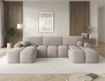 Ecksofa Vianetto mit Schlaffunktion und Bettkasten, beiger Bouclé, universell – Bild 2