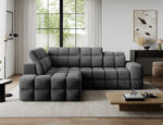 Ecksofa Bronon mit Schlaffunktion und Bettkasten, dunkelgraues Bouclé, linksseitig – Bild 2