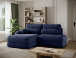 Ecksofa Ripeli mit Schlaffunktion und Bettkasten, dunkelblauer Samt, linksseitig – Bild 5
