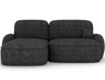 Ecksofa Tesalia mit Schlaffunktion und Bettkasten, dunkelgraßes Bouclé, linksseitig