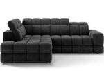 Ecksofa Bronon mit Schlaffunktion und Bettkasten, dunkelgraues Bouclé, linksseitig