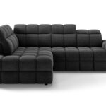 Ecksofa Bronon mit Schlaffunktion und Bettkasten, dunkelgraues Bouclé, linksseitig