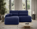 Ecksofa Ripeli mit Schlaffunktion und Bettkasten, dunkelblauer Samt, linksseitig – Bild 2