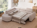 Ecksofa Vesteria mit Schlaffunktion und Bettkasten, hellbraunes Bouclé, linksseitig – Bild 6