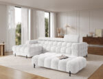 Gesteppter Pouf Ferivo auf Füßen, weißer Bouclé – Bild 4