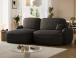 Ecksofa Tesalia mit Schlaffunktion und Bettkasten, dunkelgraßes Bouclé, linksseitig – Bild 4