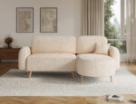 Ecksofa Bawal mit Schlaffunktion und Bettkasten, hellbeiger Plüsch, rechtsseitig – Bild 2