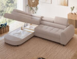 Ecksofa Vesteria mit Schlaffunktion und Bettkasten, hellbraunes Bouclé, linksseitig – Bild 7