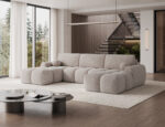 Ecksofa Vianetto mit Schlaffunktion und Bettkasten, beiger Bouclé, universell – Bild 5