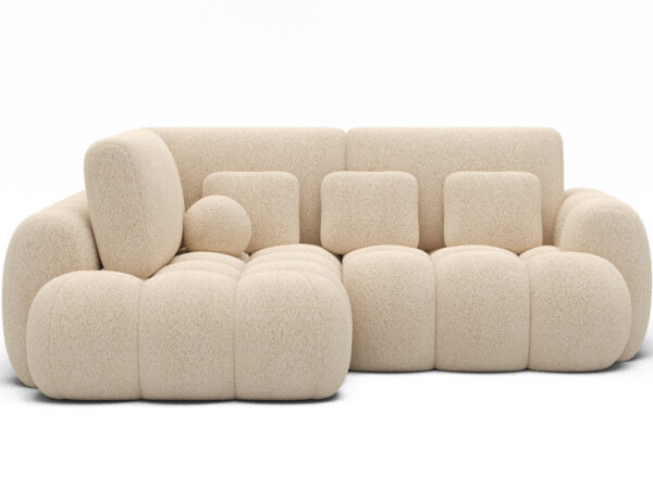 Ecksofa Cozion mit Schlaffunktion und Bettkasten, beiger Chenille, linksseitig