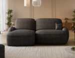 Ecksofa Tesalia mit Schlaffunktion und Bettkasten, dunkelgraßes Bouclé, linksseitig – Bild 2