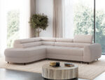 Ecksofa Vesteria mit Schlaffunktion und Bettkasten, hellbraunes Bouclé, linksseitig – Bild 5