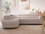 Ecksofa Vesteria mit Schlaffunktion und Bettkasten, hellbraunes Bouclé, linksseitig – Bild 2
