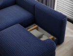 Ecksofa Ripeli mit Schlaffunktion und Bettkasten, dunkelblauer Samt, linksseitig – Bild 7