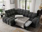 Ecksofa Bronon mit Schlaffunktion und Bettkasten, dunkelgraues Bouclé, linksseitig – Bild 6