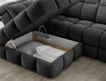 Ecksofa Bronon mit Schlaffunktion und Bettkasten, dunkelgraues Bouclé, linksseitig – Bild 7