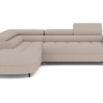 Ecksofa Vesteria mit Schlaffunktion und Bettkasten, hellbraunes Bouclé, linksseitig