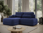 Ecksofa Ripeli mit Schlaffunktion und Bettkasten, dunkelblauer Samt, linksseitig – Bild 4
