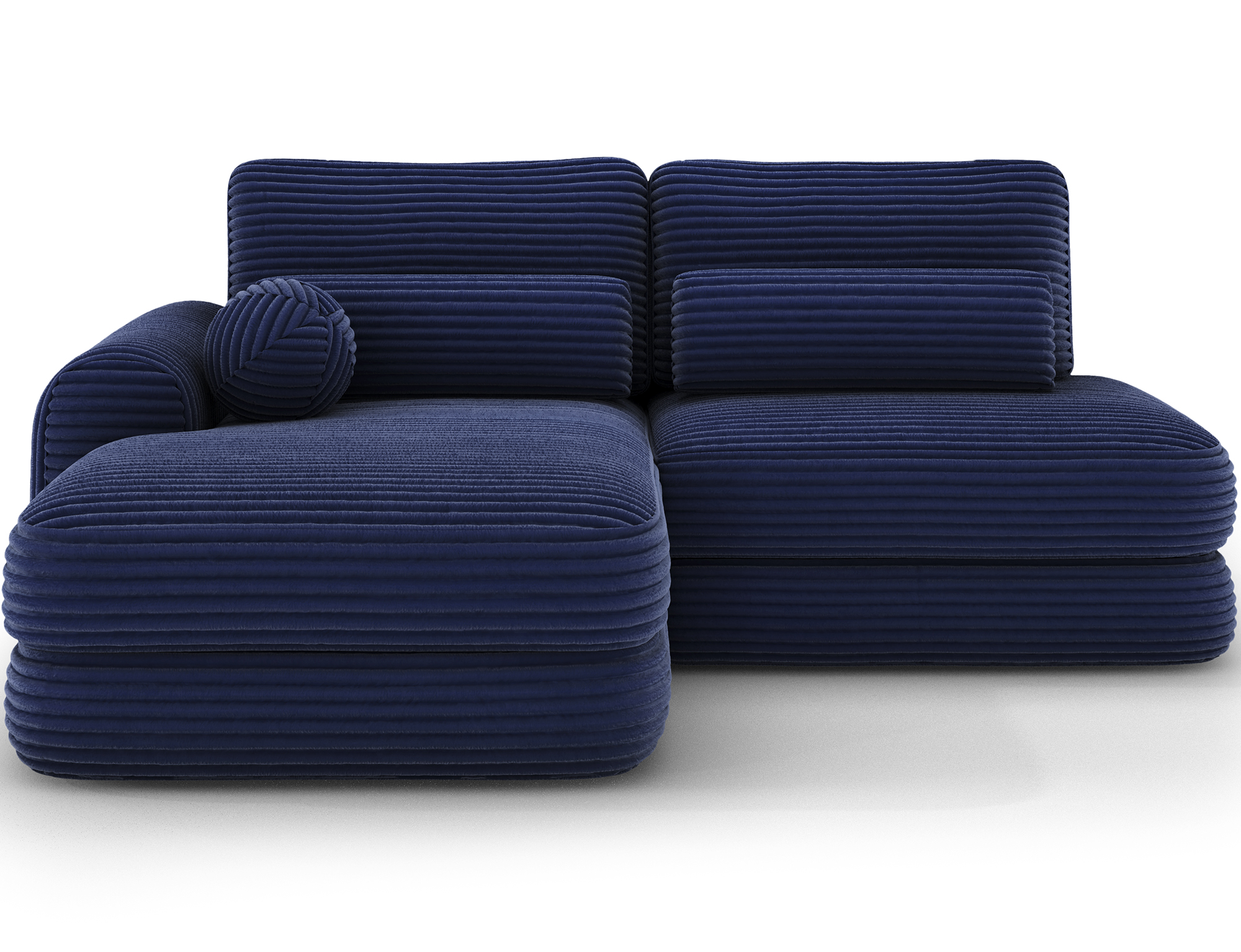 f12df090-7fcd-4215-3573-08dedcf03f9f Ecksofa Ripeli mit Schlaffunktion und Bettkasten, dunkelblauer Samt, linksseitig – Bild 1