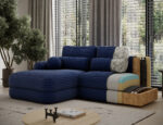 Ecksofa Ripeli mit Schlaffunktion und Bettkasten, dunkelblauer Samt, linksseitig – Bild 11